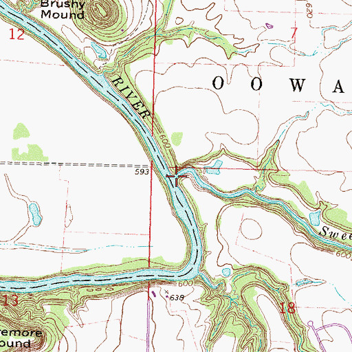 Topographic Map of Sweetwater Creek, OK