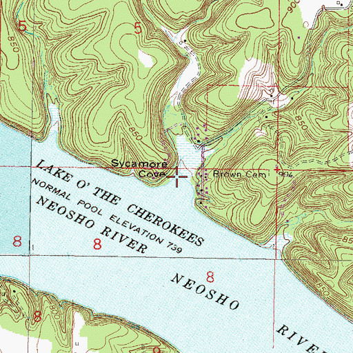 Topographic Map of Sycamore Cove, OK