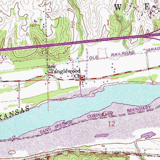 Topographic Map of Tanglewood Church, OK