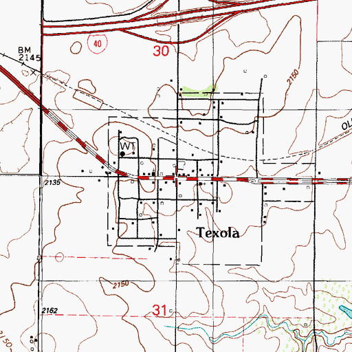 Topographic Map of Texola, OK