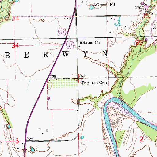 Topographic Map of Thomas Cemetery, OK