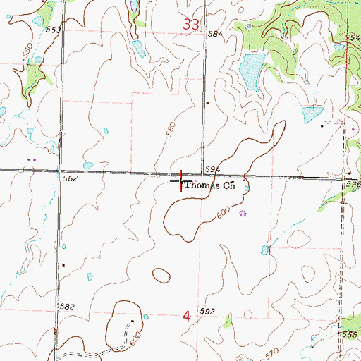 Topographic Map of Thomas Church, OK