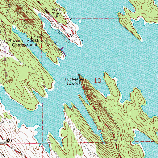 Topographic Map of Tucker Tower, OK