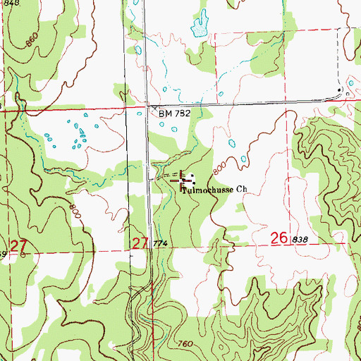 Topographic Map of Tulmochusse Church, OK