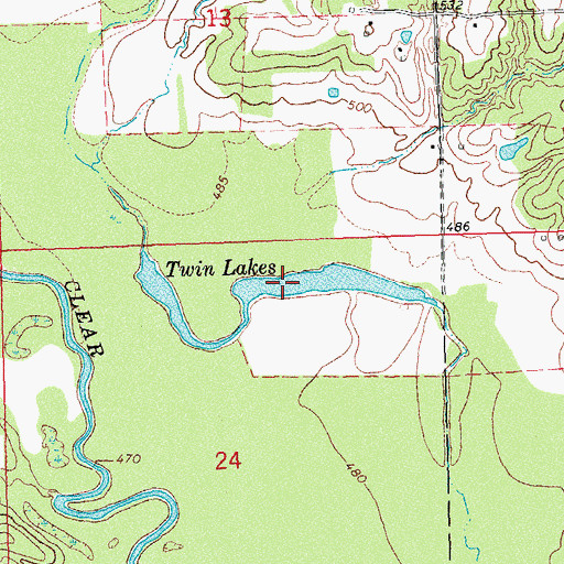 Topographic Map of Twin Lakes, OK