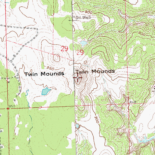 Topographic Map of Twin Mounds, OK