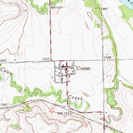 Topographic Map of Uncas, OK