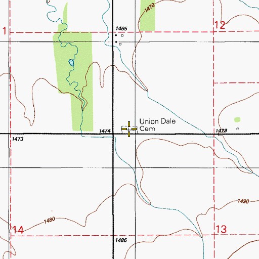 Topographic Map of Union Dale Cemetery, OK