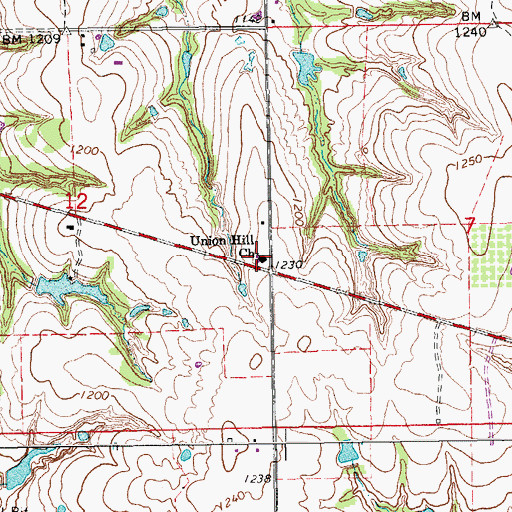 Topographic Map of Union Hill Church, OK