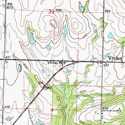 Topographic Map of Vivian Church, OK