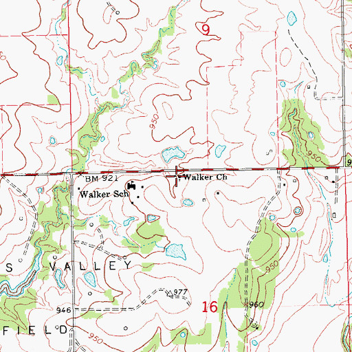 Topographic Map of Walker Church, OK