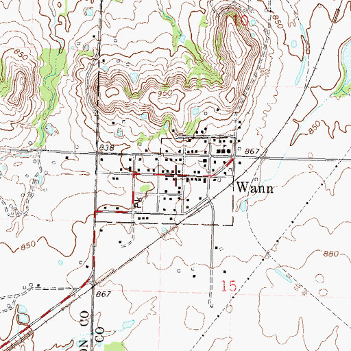 Topographic Map of Wann, OK