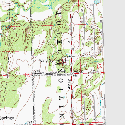 Topographic Map of Ward Springs Cemetery, OK