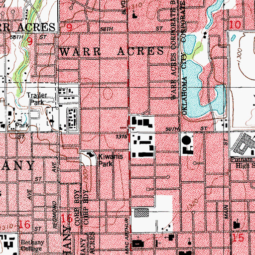Topographic Map of Warr Acres, OK