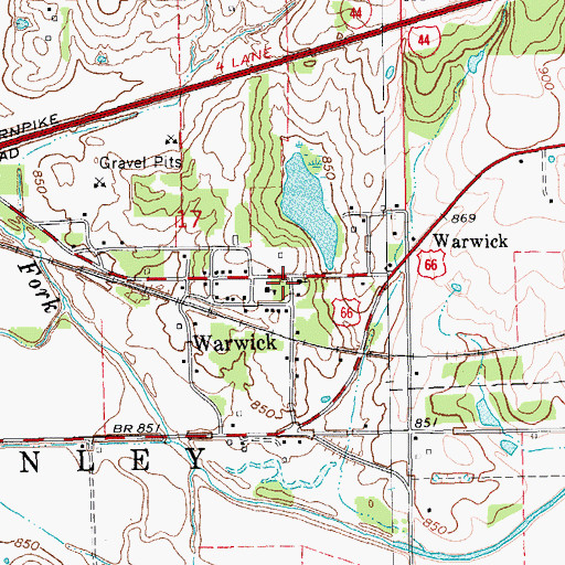 Topographic Map of Warwick, OK