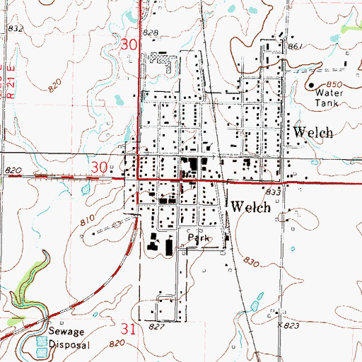 Topographic Map of Welch, OK