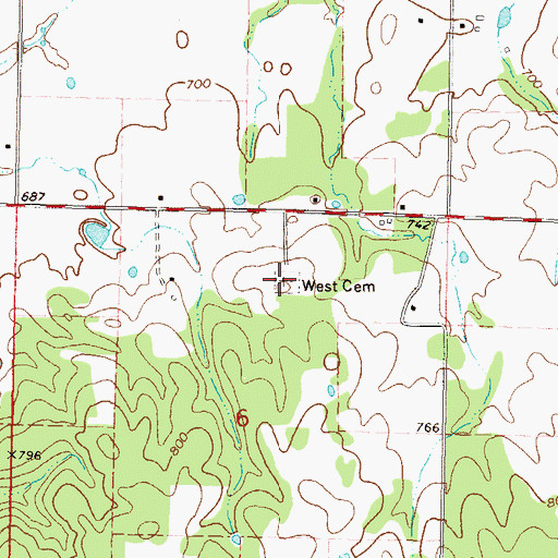 Topographic Map of West Cemetery, OK