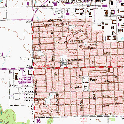 Topographic Map of Westwood Elementary School, OK