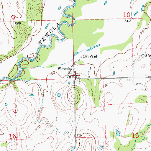 Topographic Map of Wewoka Church, OK
