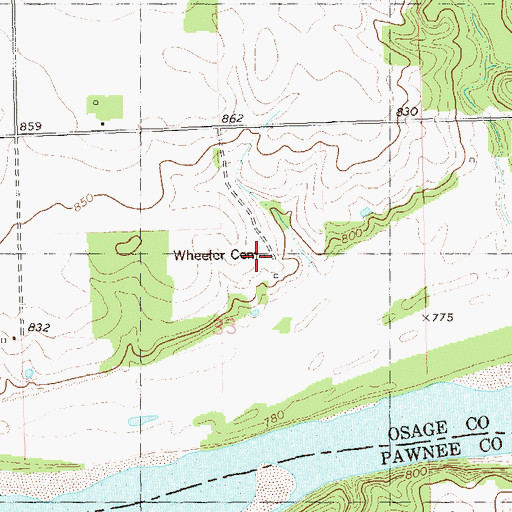 Topographic Map of Wheeler Cemetery, OK