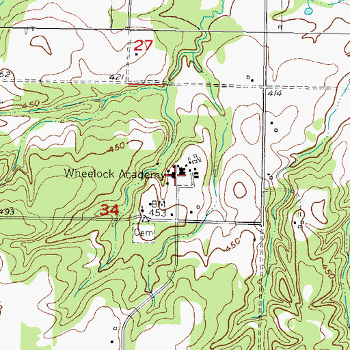 Topographic Map of Wheelock Academy, OK