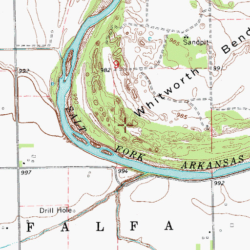 Topographic Map of Whitworth Bend, OK