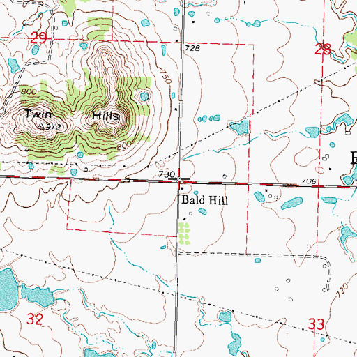 Topographic Map of Bald Hill, OK