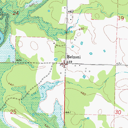 Topographic Map of Belzoni, OK