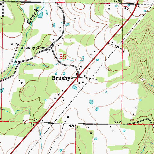 Topographic Map of Brushy, OK