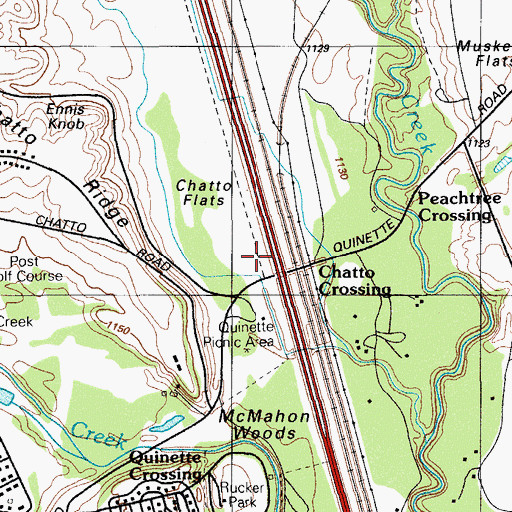 Topographic Map of Chatto Crossing, OK