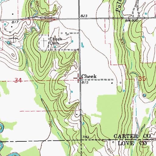 Topographic Map of Cheek, OK