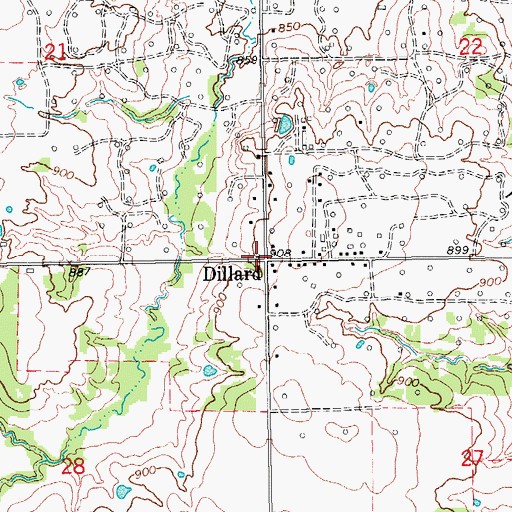 Topographic Map of Dillard, OK