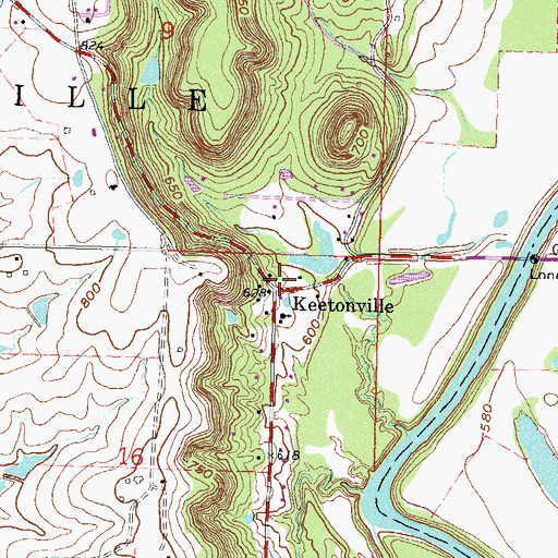 Topographic Map of Keetonville, OK