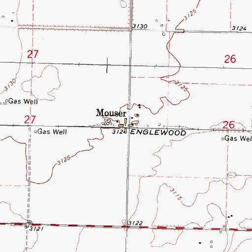 Topographic Map of Mouser, OK