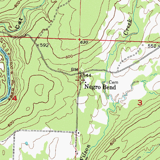 Topographic Map of Negro Bend, OK