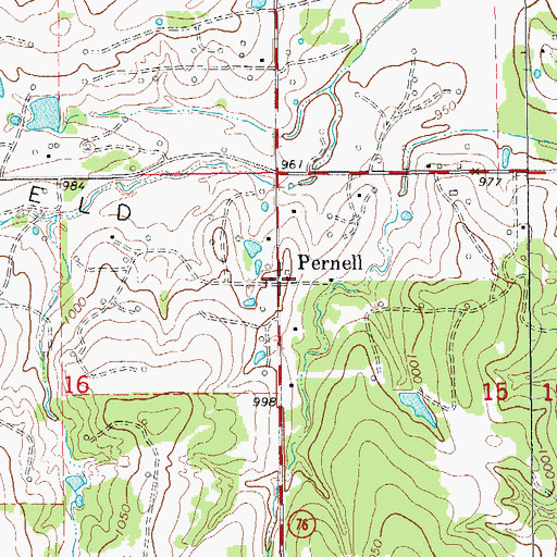 Topographic Map of Pernell, OK