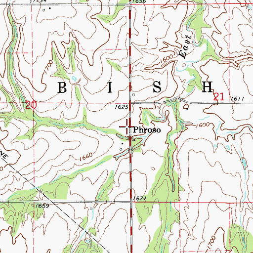 Topographic Map of Phroso, OK