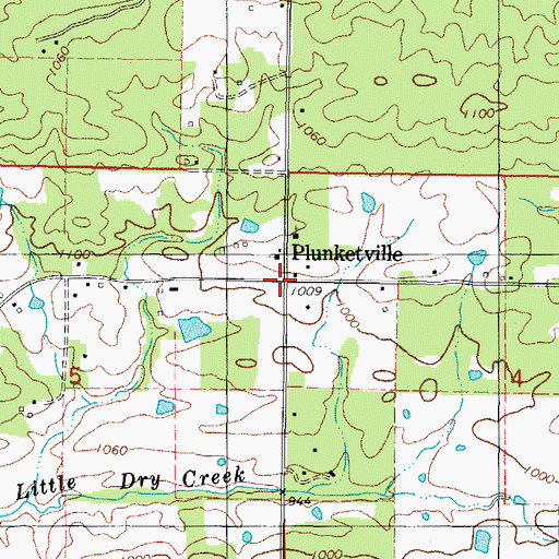 Topographic Map of Plunketville, OK