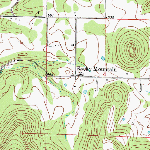 Topographic Map of Rocky Mountain, OK