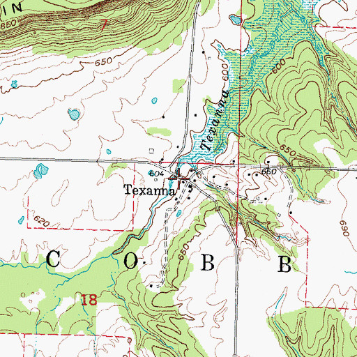 Topographic Map of Texanna, OK