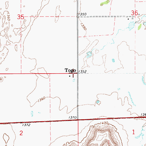 Topographic Map of Togo, OK