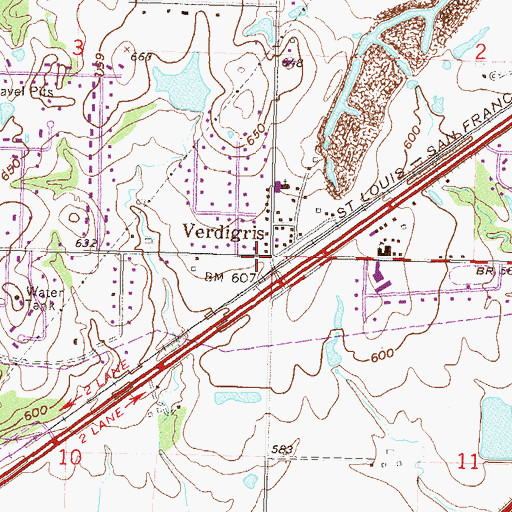Topographic Map of Verdigris, OK