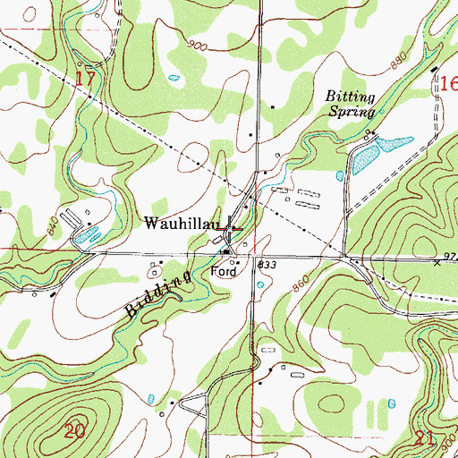 Topographic Map of Wauhillau, OK