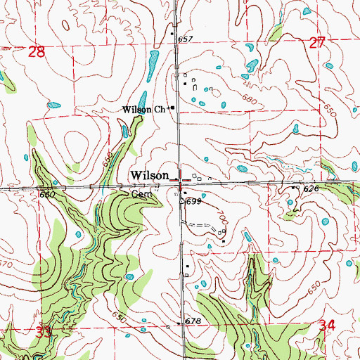 Topographic Map of Wilson, OK