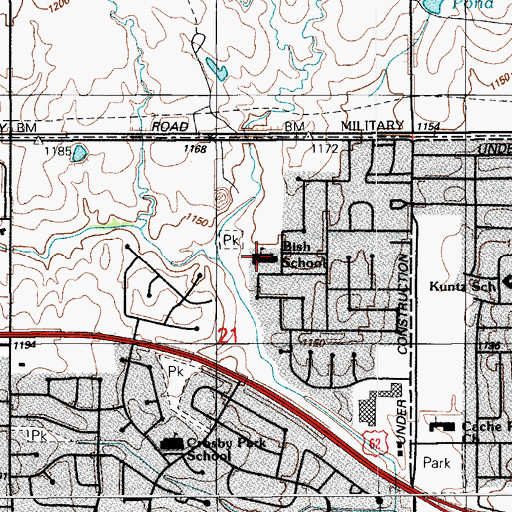 Topographic Map of Hugh Bish Elementary School, OK
