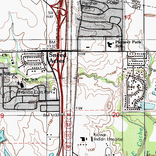 Topographic Map of Pollard Avenue Church, OK