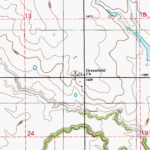 Topographic Map of Greenfield Cemetery, OK