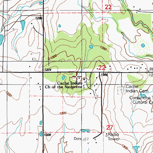 Topographic Map of Cache Indian Church of the Nazarine, OK