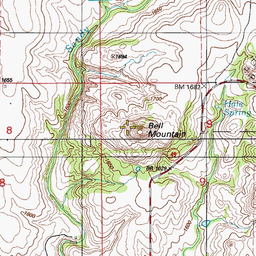 Topographic Map of Bell Mountain, OK