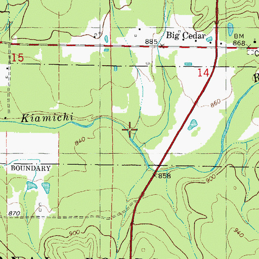 Topographic Map of Big Cedar Creek, OK